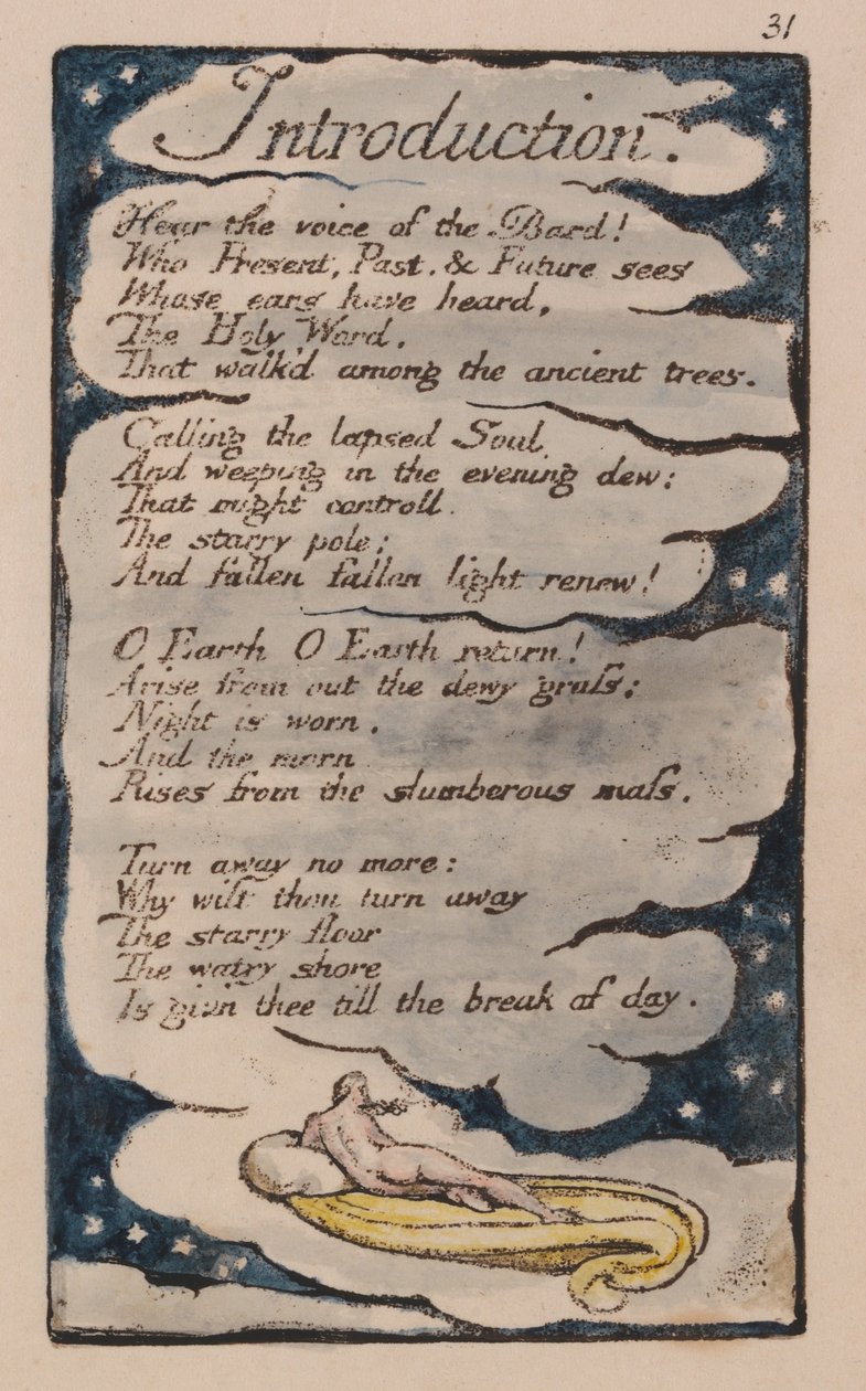 Lieder der Unschuld und der Erfahrung, Platte 31, Einleitung (Bentley 30) von William Blake
