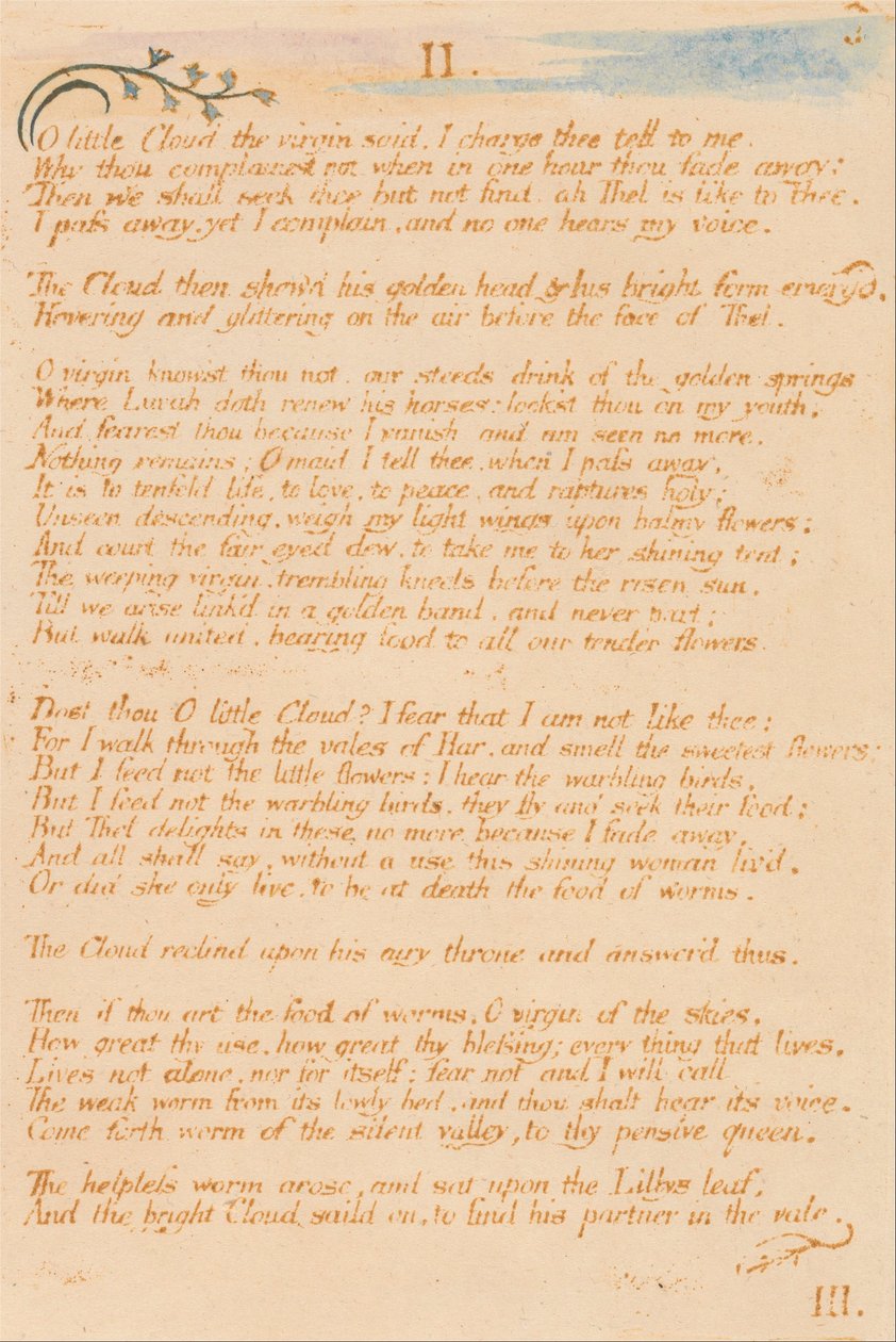 Das Buch Thel, Tafel 5, II. , O kleine Wolke . . . . von William Blake