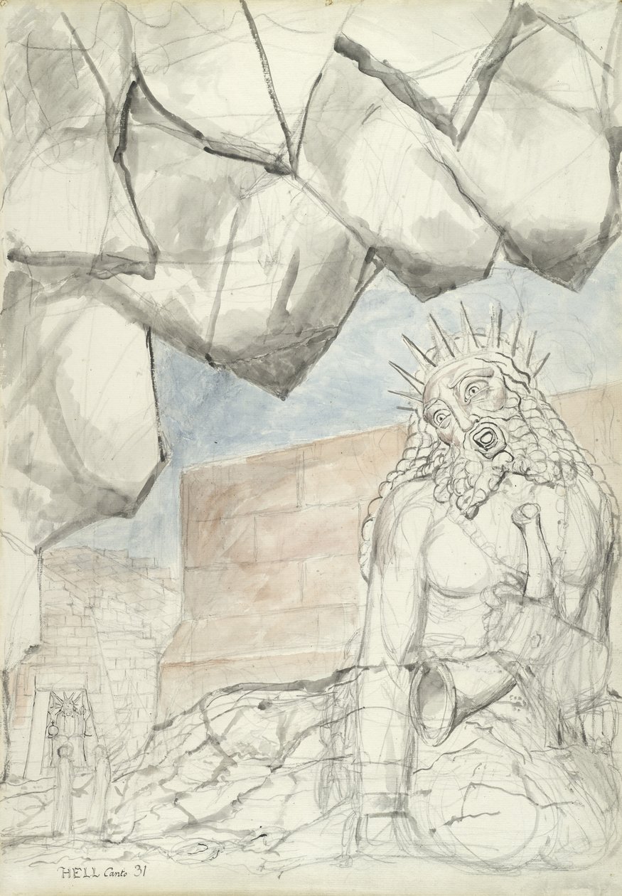 Die Klage des Riesen Nimrod, Illustration zur Göttlichen Komödie von Dante Alighieri, 1824-27 von William Blake
