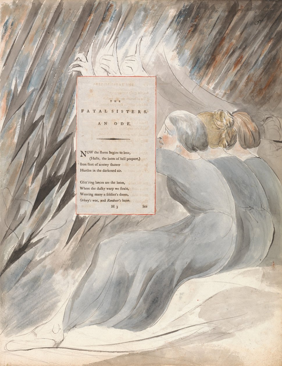 Die tödlichen Schwestern, Entwurf 71 aus Die Gedichte von Thomas Gray, 1797-98 von William Blake