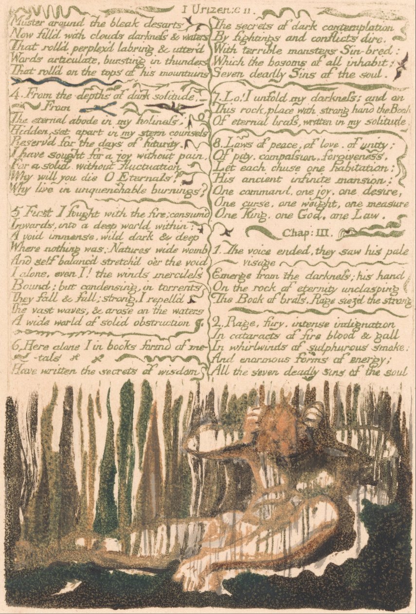 Das erste Buch von Urizen, Tafel 4, Versammeln sich um die trostlosen Wüsten . . . . (Bentley 4) von William Blake