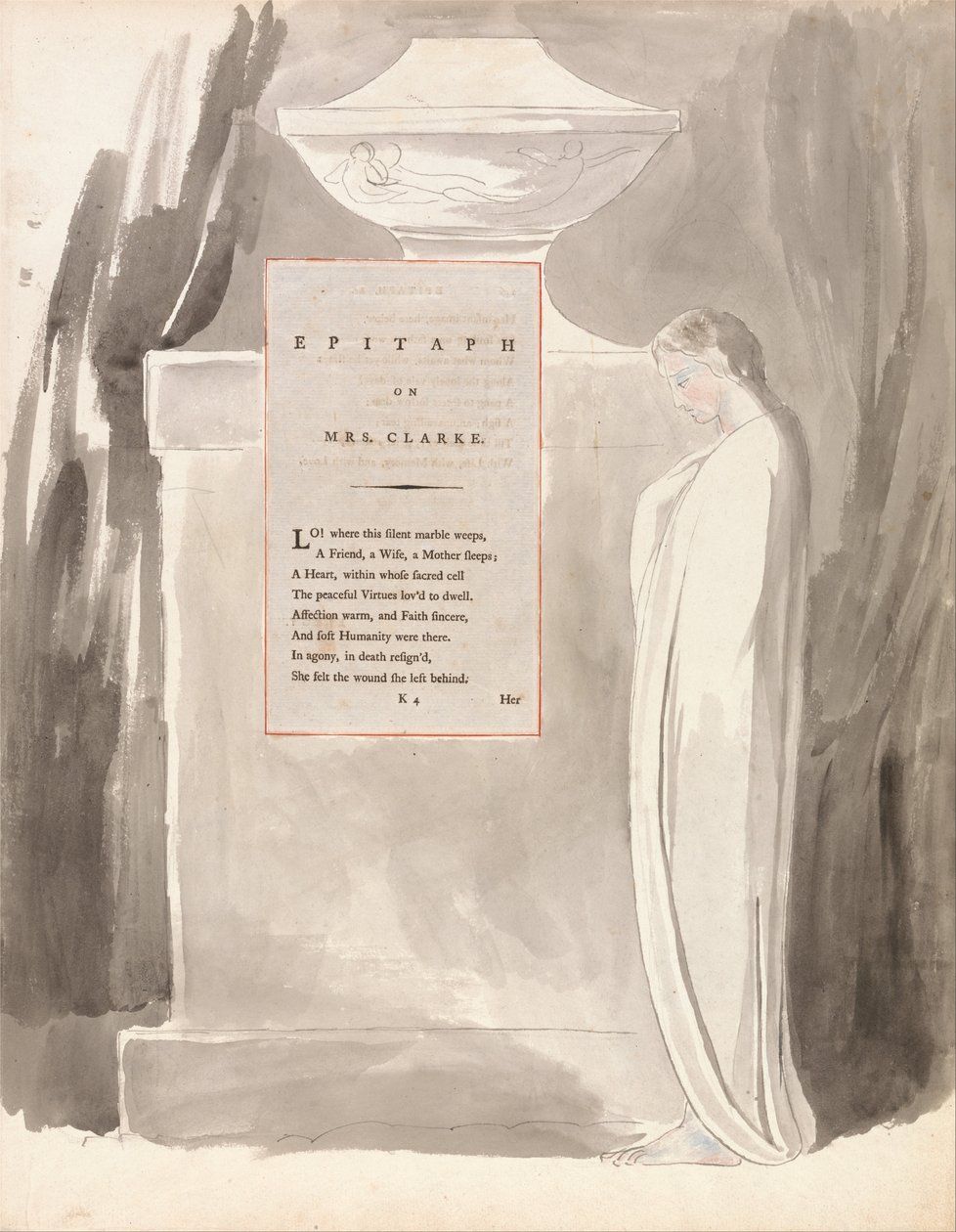 Die Gedichte von Thomas Gray, Design 103, Epitaph auf Mrs. Clarke von William Blake