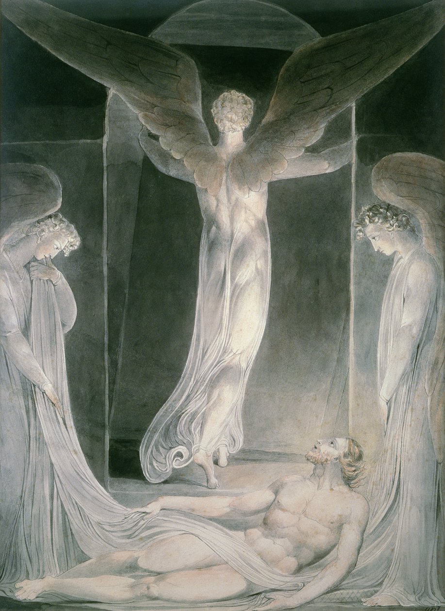 Die Auferstehung: Die Engel rollen den Stein vom Grab weg von William Blake