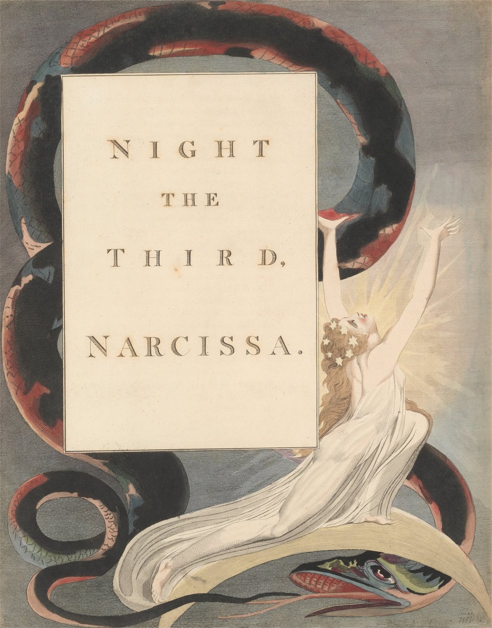 Youngs Nachtgedanken, Seite 43, Nacht die Dritte, Narcissa von William Blake