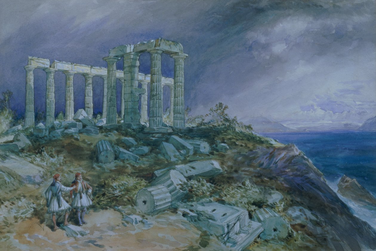 Der Tempel des Poseidon, Sunium, 1877 von William Crimea Simpson