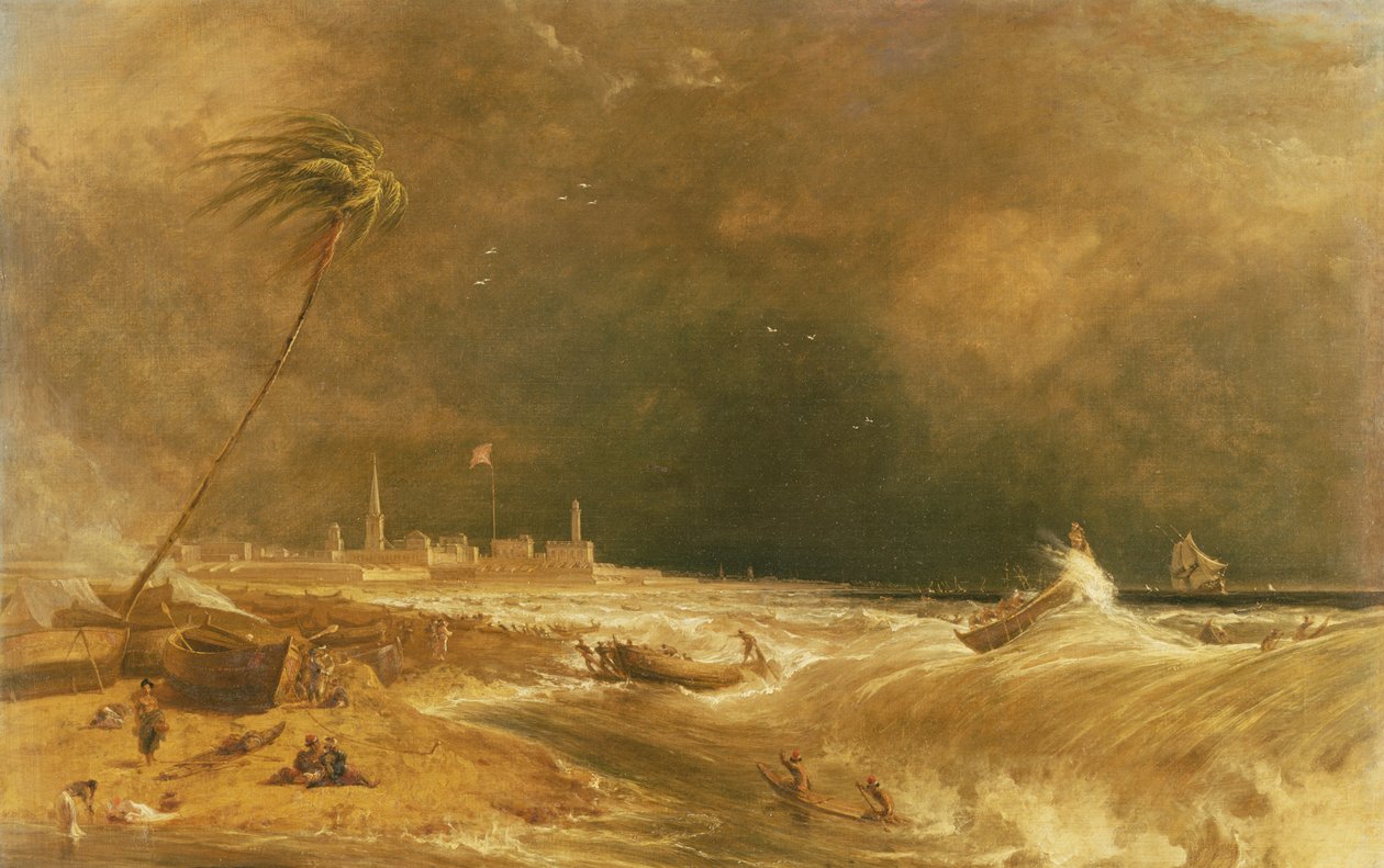 Madras oder Fort St. George in der Bucht von Bengalen - Ein vorbeiziehender Sturm, 1833 von William Daniell