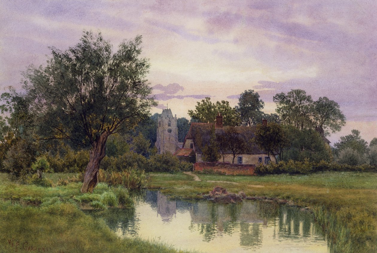 Abend, Hemingford Grey Kirche, Huntingdonshire von William Fraser Garden