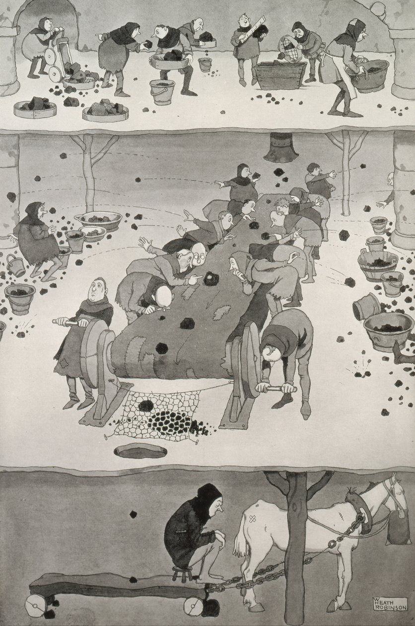 Sieben und Pflücken, ca. 1930 von William Heath Robinson