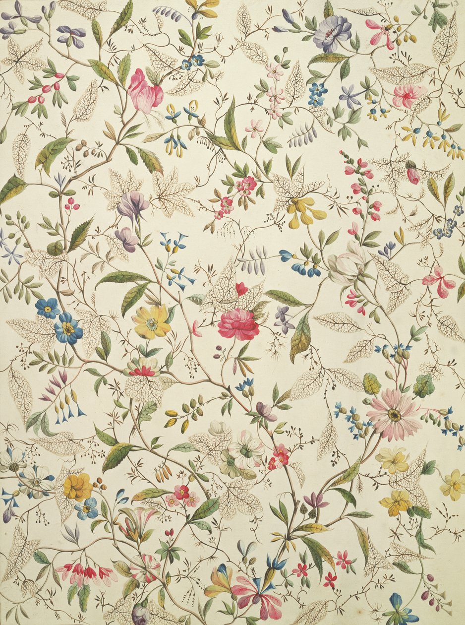 Wildblumen-Design für Seidenstoff, ca. 1790 von William Kilburn