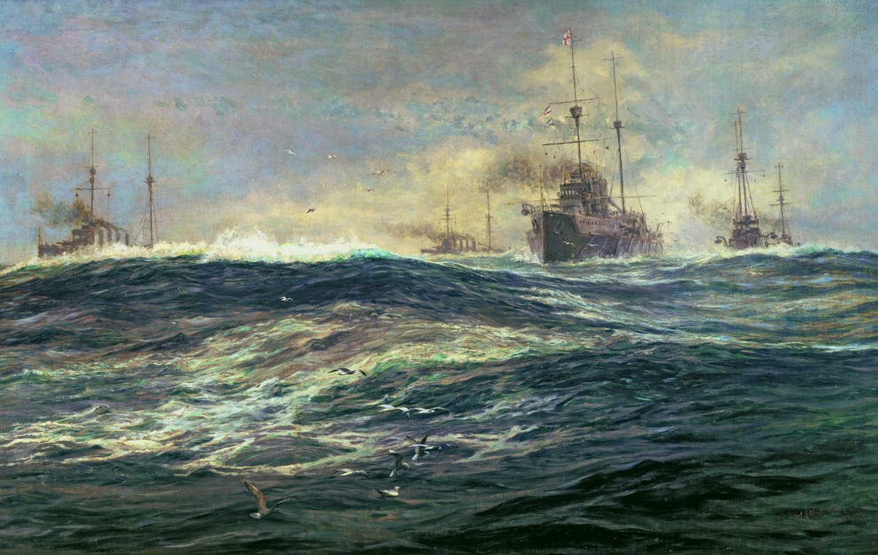 1. Schlachtgeschwader der Dreadnoughts dampft 1911 durch den Kanal von William Lionel Wyllie