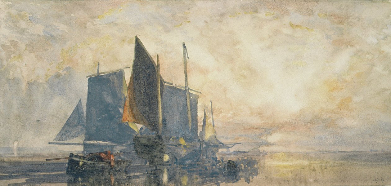 Fischerboote vor Anker: Sonnenuntergang, 19. Jahrhundert von William Roxby Beverly