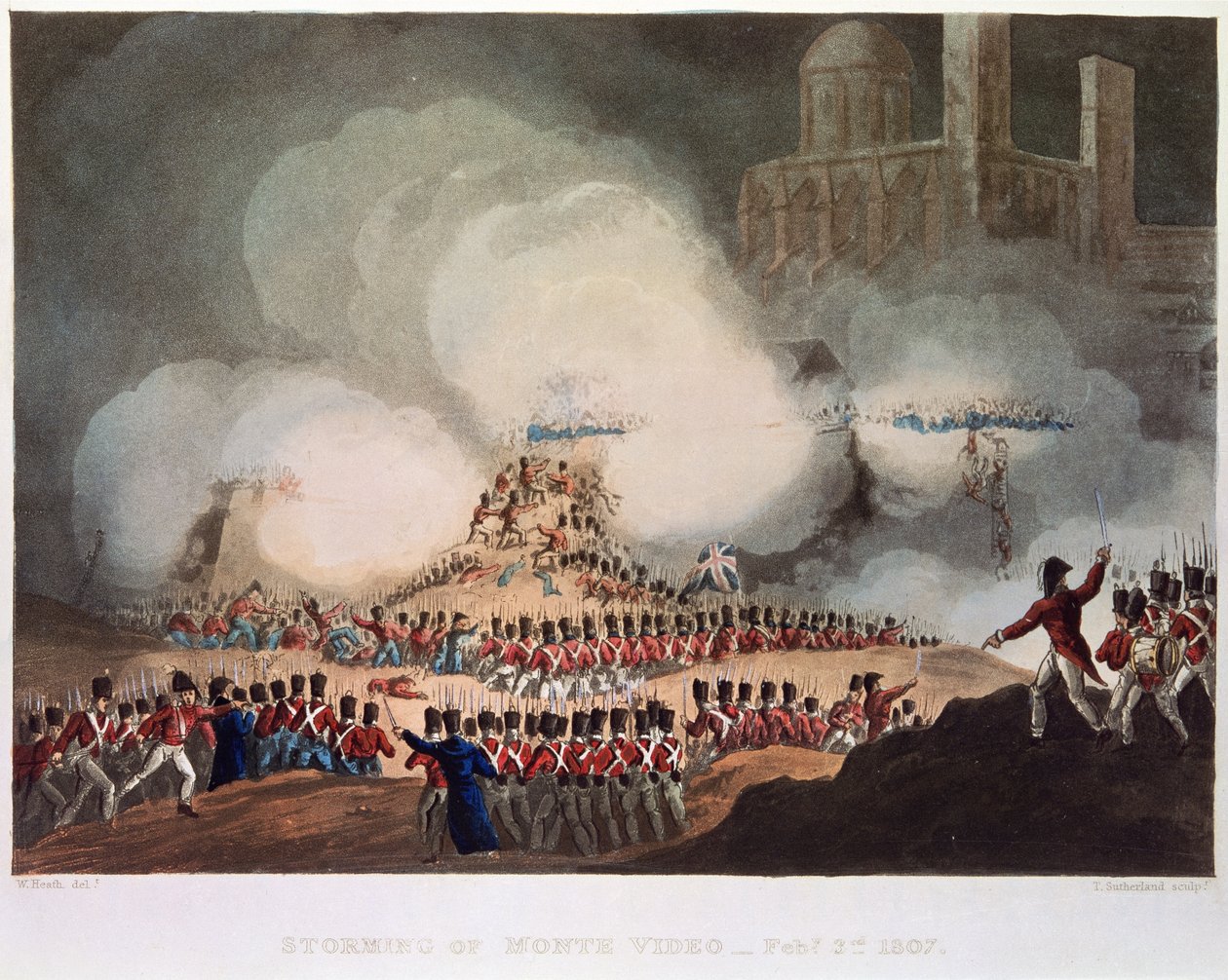 Sturm auf Monte Video, 3. Februar 1807, graviert von Thomas Sutherland von William after Heath
