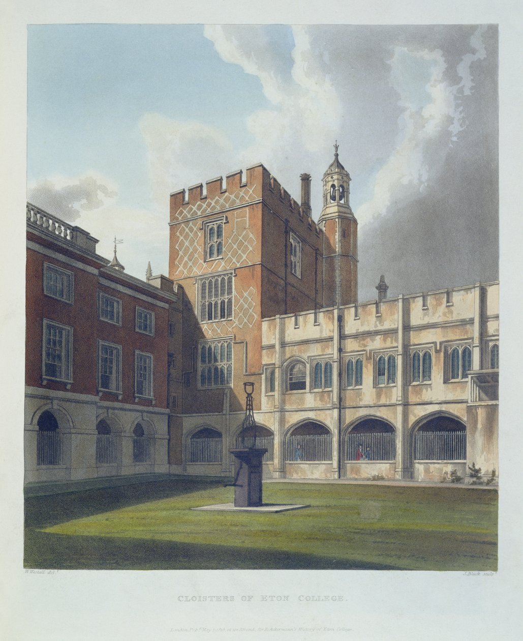 Kreuzgänge des Eton College, aus der Geschichte des Eton College, Teil der Geschichte der Colleges, gestochen von J. Bluck, veröffentlicht von R. Ackermann, 1816 von William after Westall