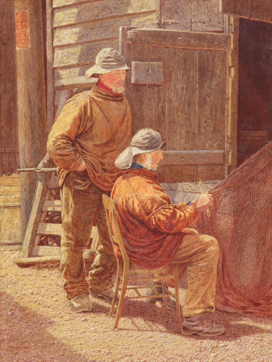 Netze flicken, Hastings, 1909 von William Biscombe Gardner