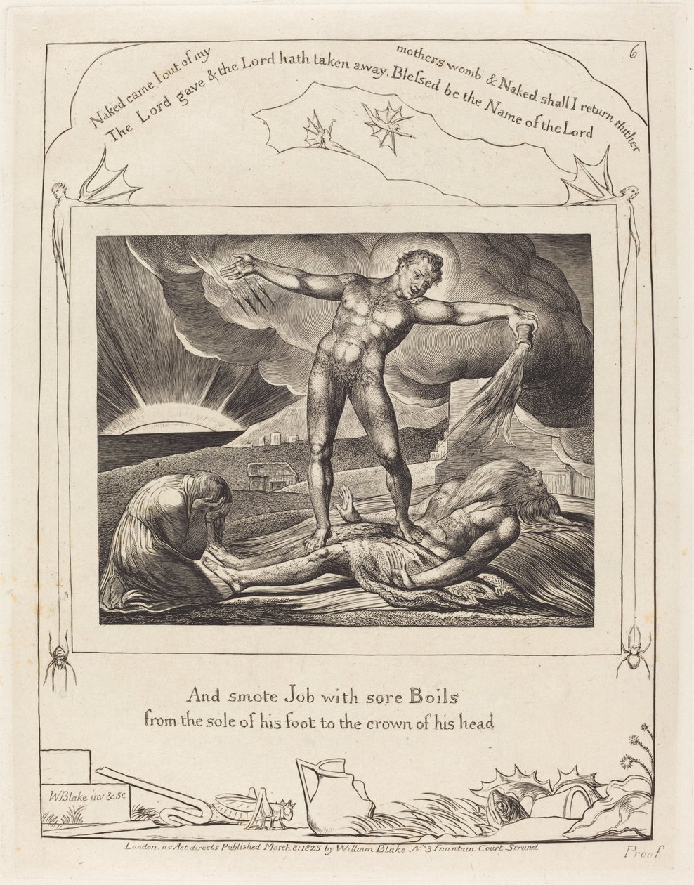 Satan schlägt Hiob mit Geschwüren von William Blake