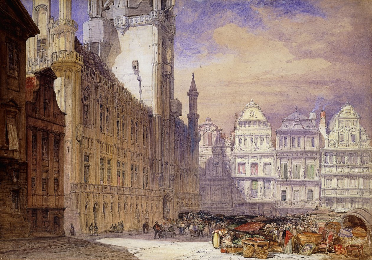 Das Rathaus von Brüssel, 1856 von William Callow