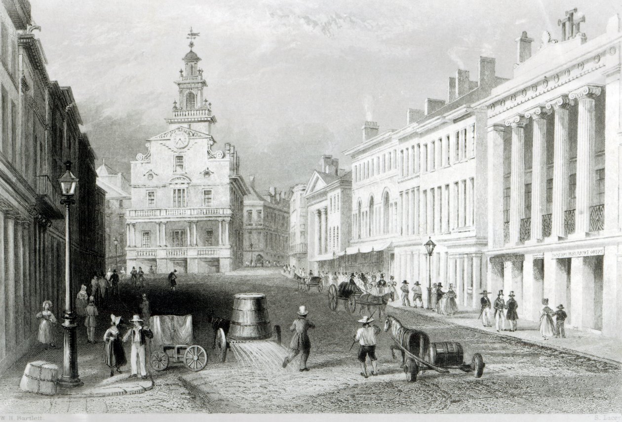 State Street, Boston, graviert von S. Lacey von William Henry Bartlett
