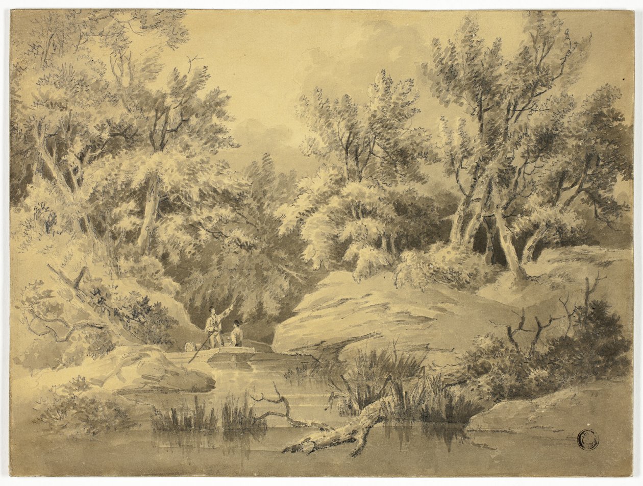 Zwei Figuren staken auf einem Waldfluss von William Henry Pyne