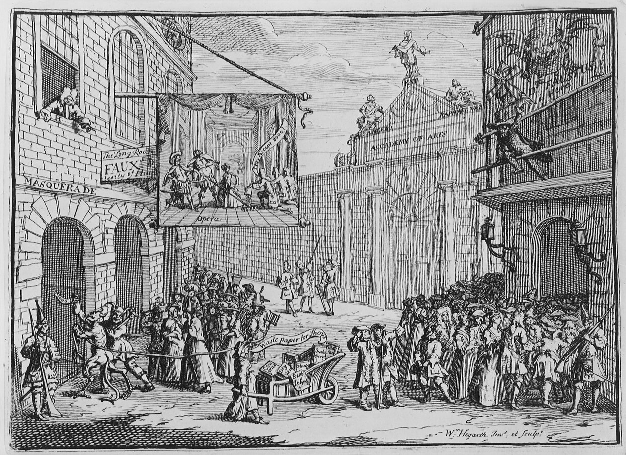 Maskeraden und Opern, Burlington Gate, 1724 von William Hogarth
