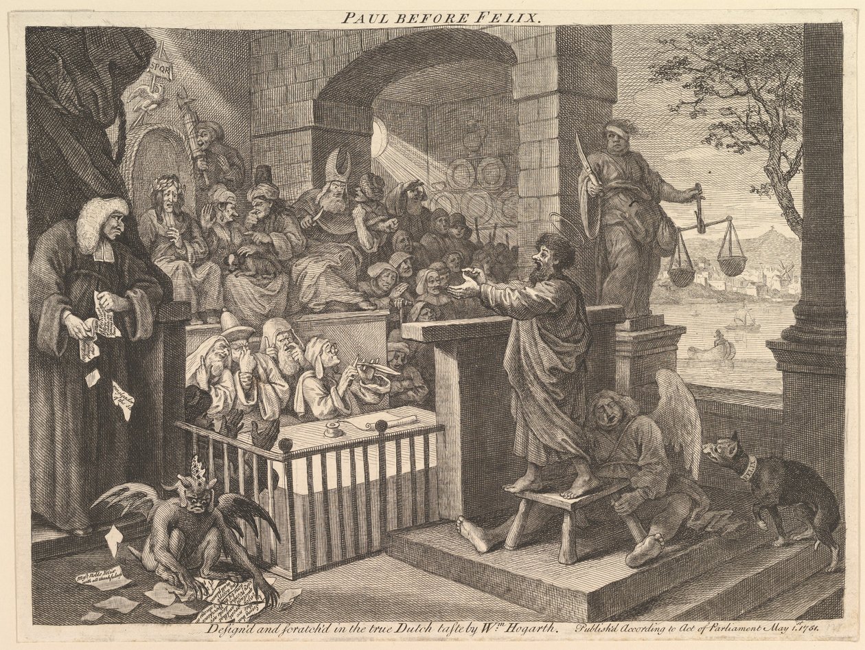 Paul vor Felix, karikiert, Mai 1751 von William Hogarth