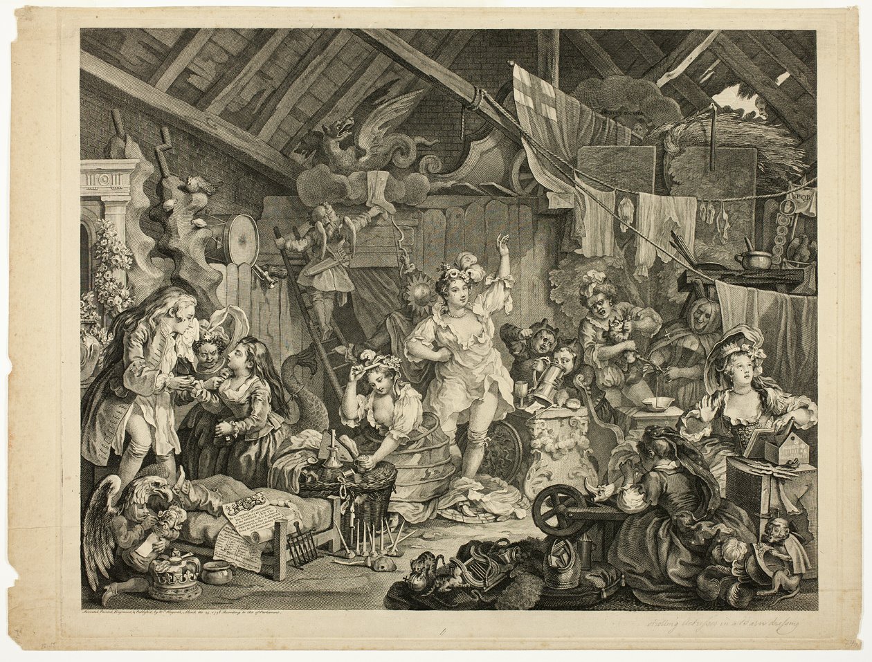 Schauspielerinnen beim Ankleiden in einer Scheune von William Hogarth