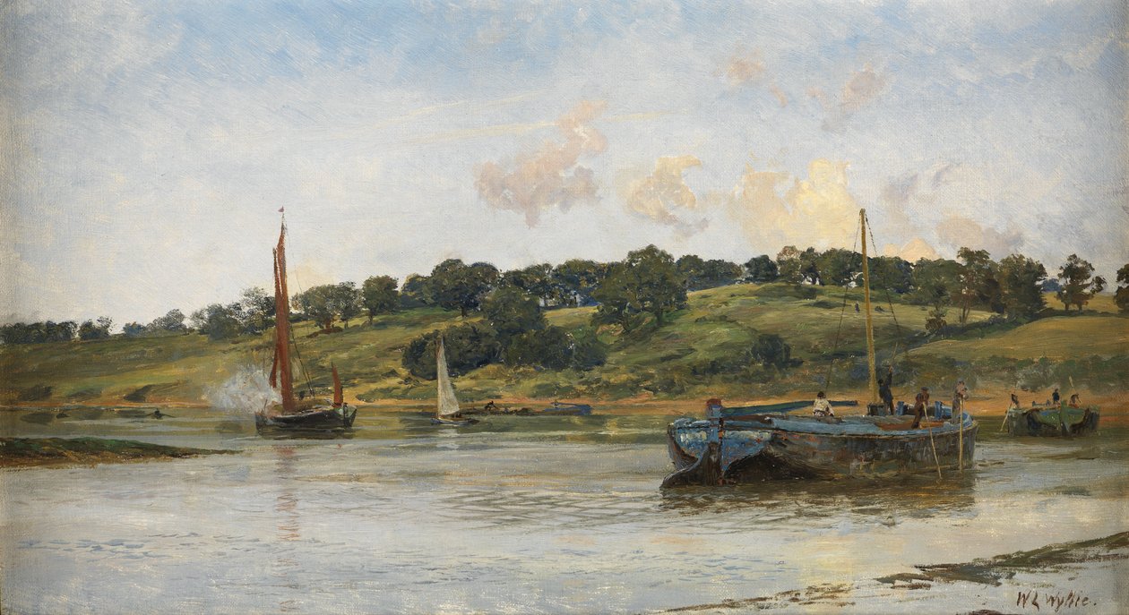 Lastkähne auf der Medway, 1977 von William Lionel Wyllie