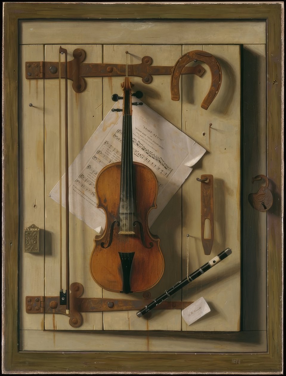 Stillleben — Violine und Noten von William Michael Harnett