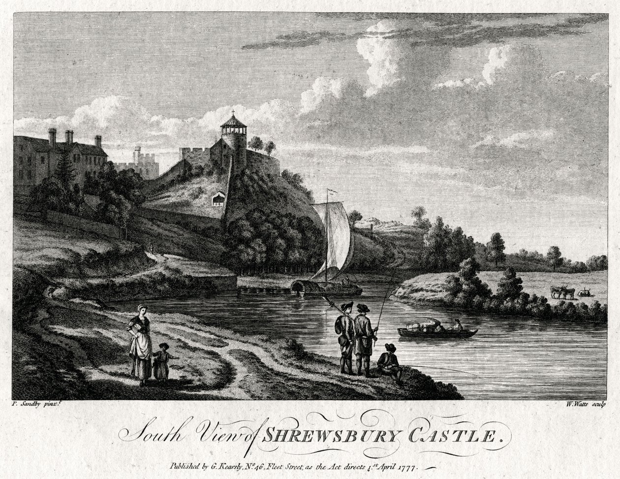 Südansicht von Shrewsbury Castle, Shropshire, 1777 von William Watts