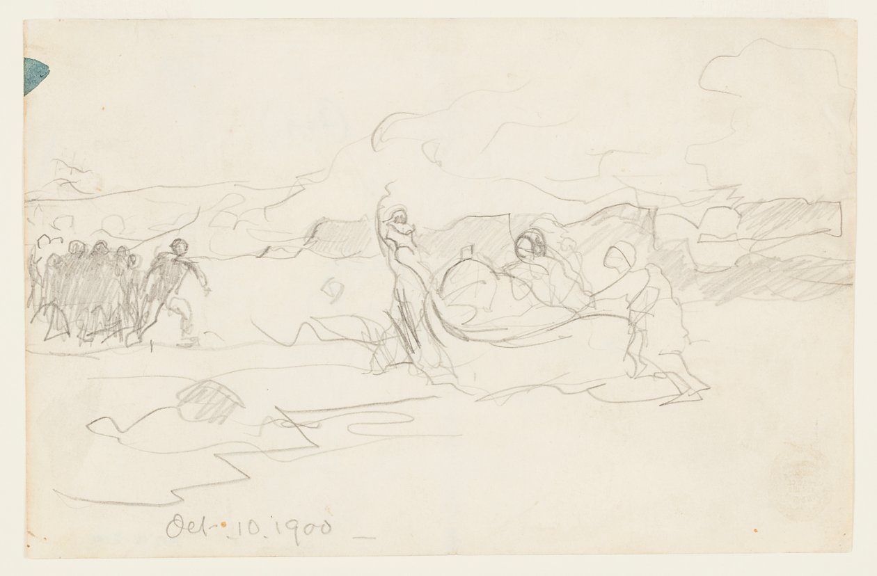 Fischer, die ein Dory an Land ziehen von Winslow Homer