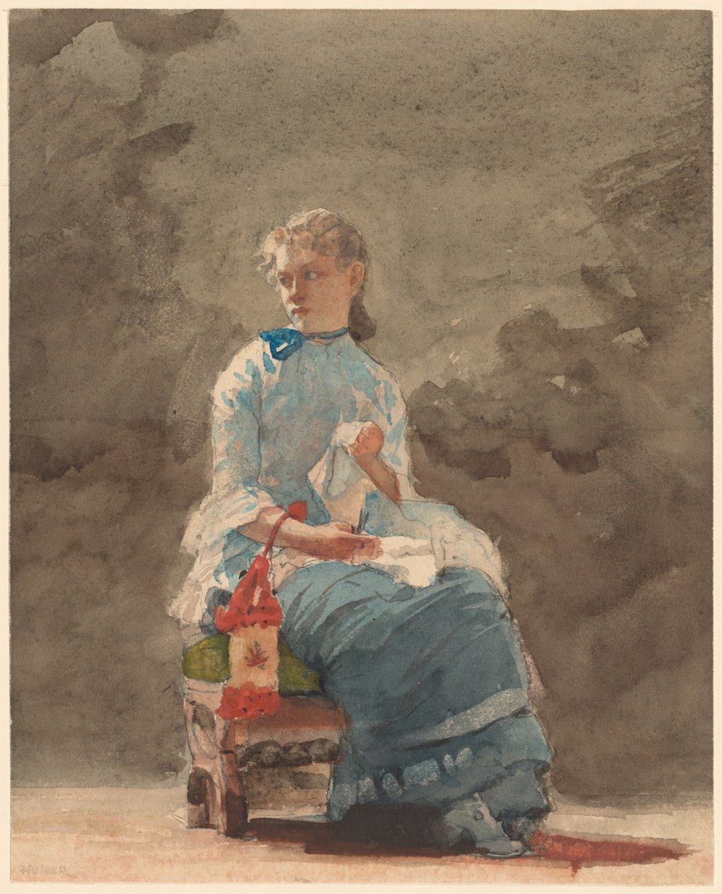 Junge Frau beim Nähen von Winslow Homer