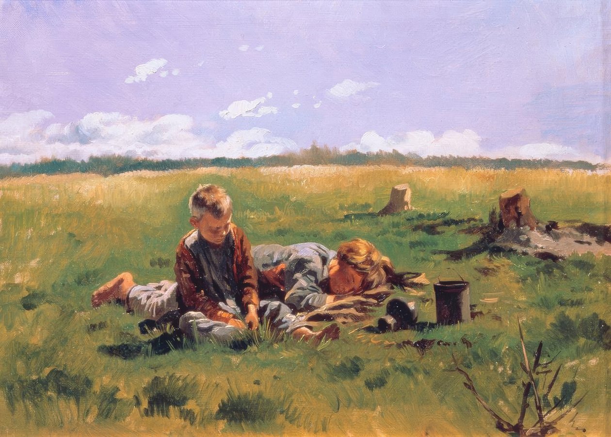 Knaben auf einer Wiese von Wladimir Jegorowitsch Makowski