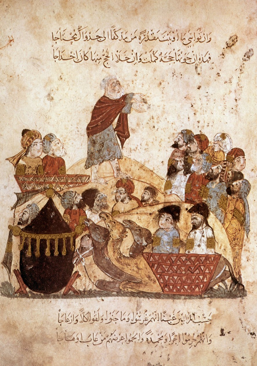 Abou Zayd predigt für eine Karawane von Pilgern, aus Maqamat von Al Hariri, ca. 1240 von Yahya ibn Mahmud Al Wasiti