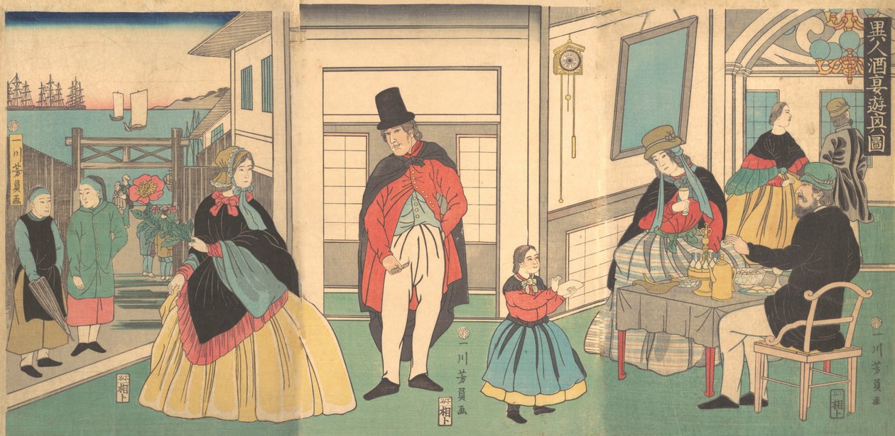 Ausländer genießen ein Bankett, 2. Monat, 1862 von Yoshikazu