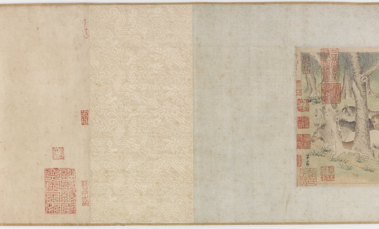 Pferde und Stallknechte überqueren einen Fluss, Yuan- oder frühe Ming-Dynastie von Zhao Mengfu Chao Meng Fu or