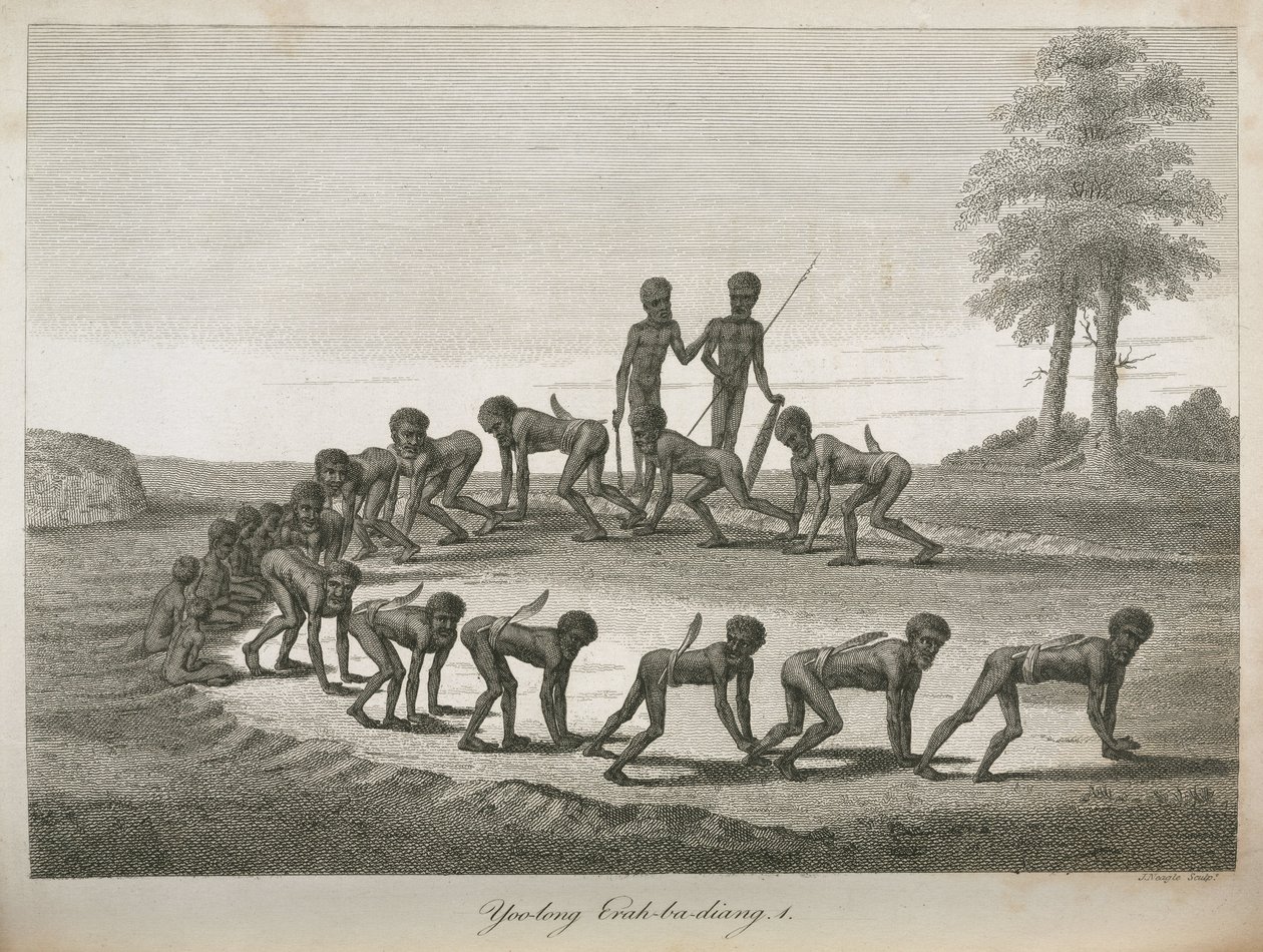 Aborigines Männer imitieren Hunde, Australien von Frederick (attr. to) Barnard