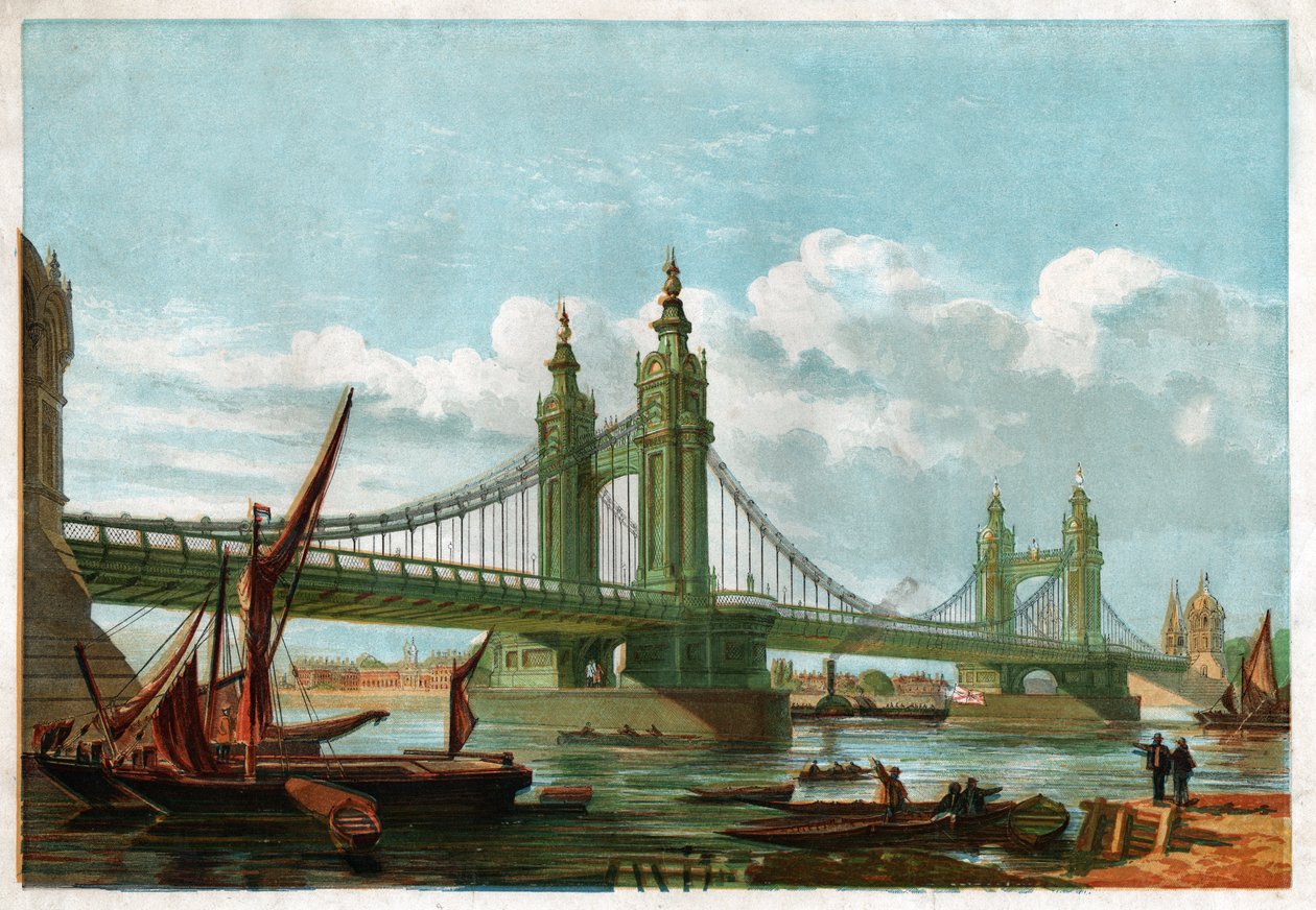 Die Chelsea-Brücke, London. Um 1860 (Gravur) von . .