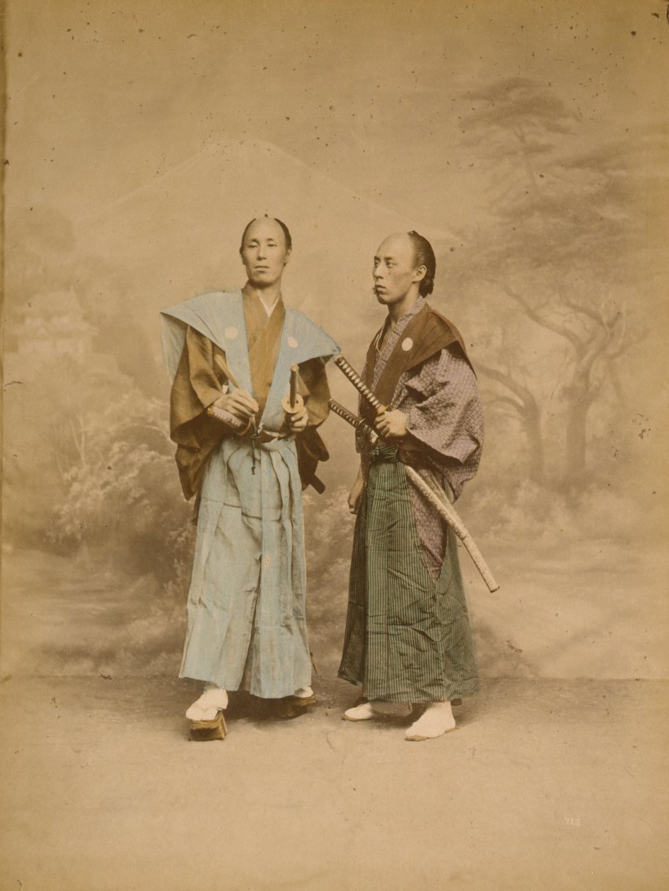 Zwei japanische Männer, möglicherweise Samurai, ca. 1877 von . .