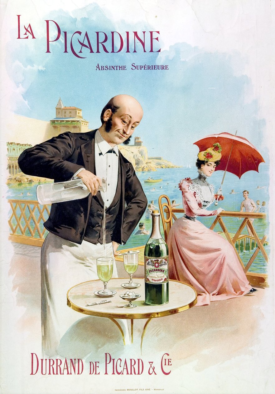Ein Kellner bereitet ein Glas Absinth vor von Frederick (attr. to) Barnard