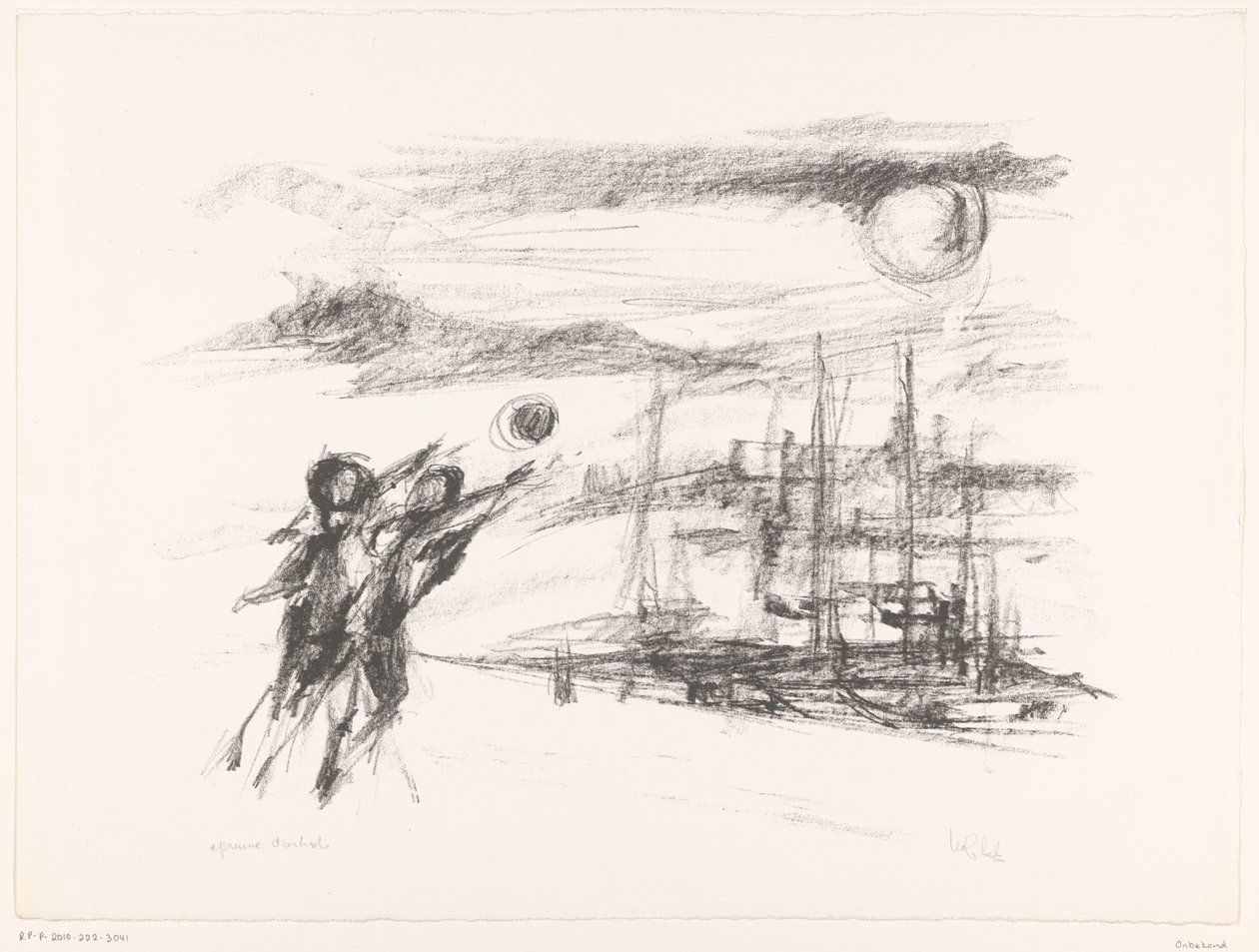 Menschen an einem Kai mit Schiffen von unknown (signed by artist)