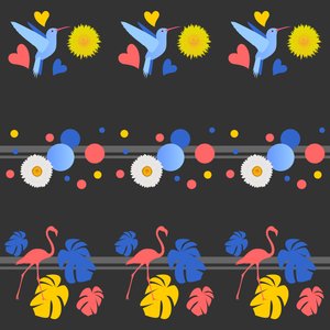 Vögel, Blumen, Flecken und Streifen