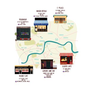 Karte der einzigartigen Londoner Restaurants und Bars