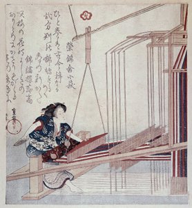 Japanischer Webstuhl, Druck aus dem späten 19. Jahrhundert