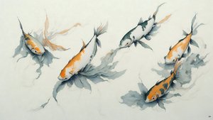 Tintenmalerei: Koi-Karpfen 01