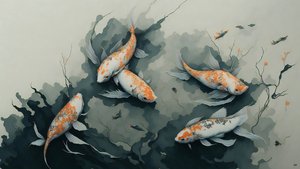 Tintenmalerei: Koi-Karpfen 03