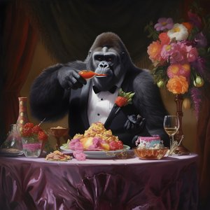 Ein Gorilla beim Essen