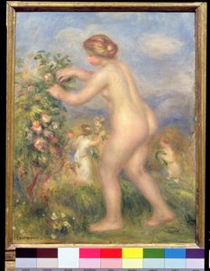 Weiblicher Akt, Blumen pflückend