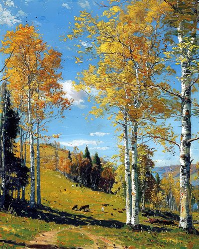 Landschaft mit einem Birkenwald und lebendigem Laub von F. Abderrahim