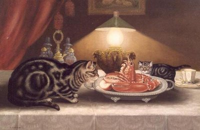 Stillleben mit Katzen und einem Hummer von A. Jackson