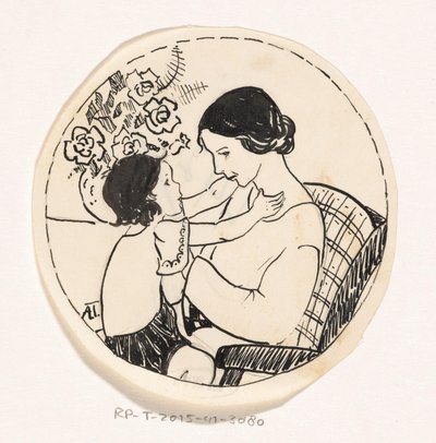 Mädchen auf dem Schoß der Mutter von A. Tinbergen (signed by artist)