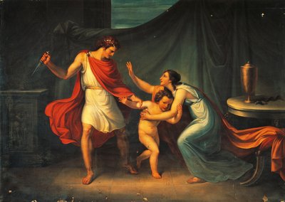 Pyrrhus bedroht das Leben des kleinen Astyanax von Abbondio Bagutti